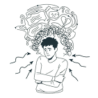 Person with tangled thoughts, Problem solving and brainstorming